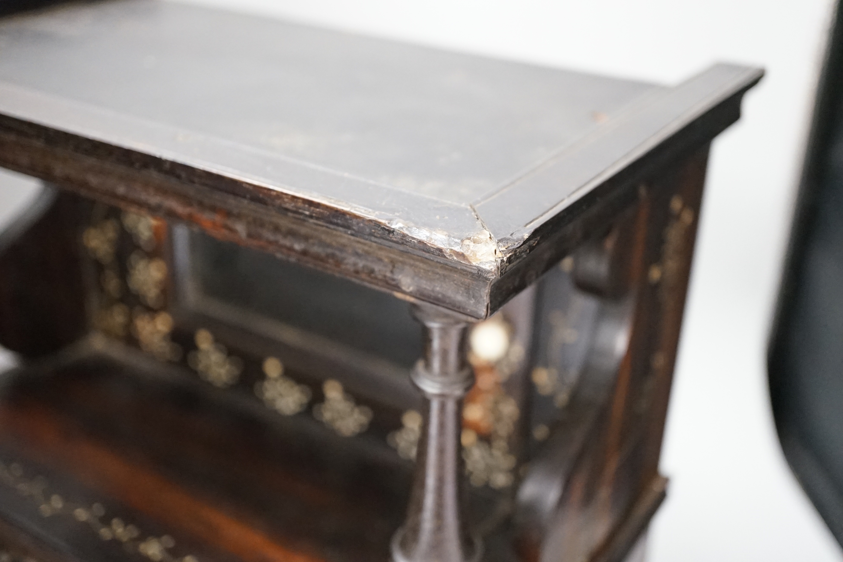 A mid 19th Anglo-Ceylonese ebony and bone inlaid writing box modelled as a parlour cabinet, 29.5cm wide x 40cm high